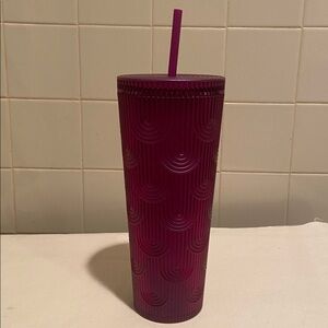 🩷2022 Starbucks Metallic Magenta Purple Pearl Shell Cold Cup Tumbler 24oz